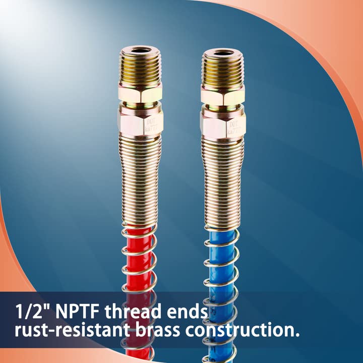 Dazakoot spring-guard hose protects against snagging during hookups.