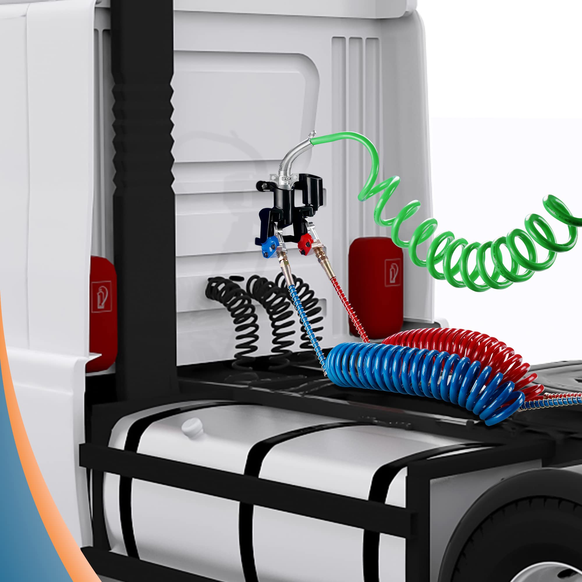 Dazakoot durable coiled air line for reliable semi-truck use.