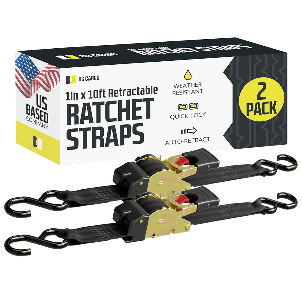 DC Cargo Mall auto retractable ratchet strap with 1in webbing and 10ft length.