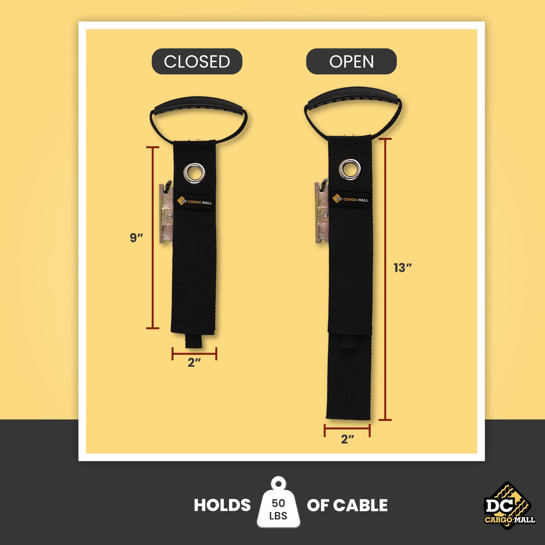 DC Cargo Mall durable polyester webbing for long-lasting cord management.