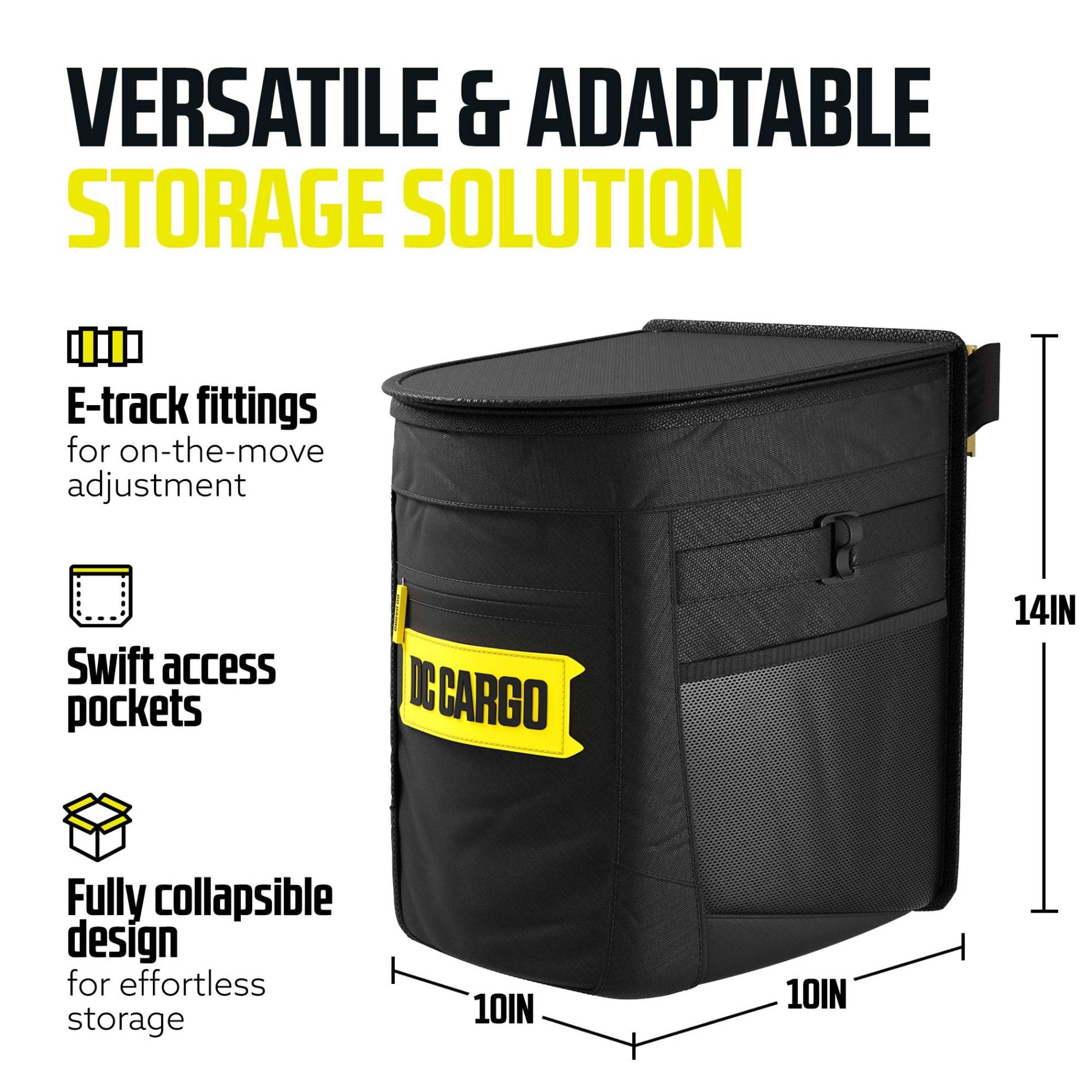 Spill-proof liner on DC Cargo Mall bin prevents leaks during travel.