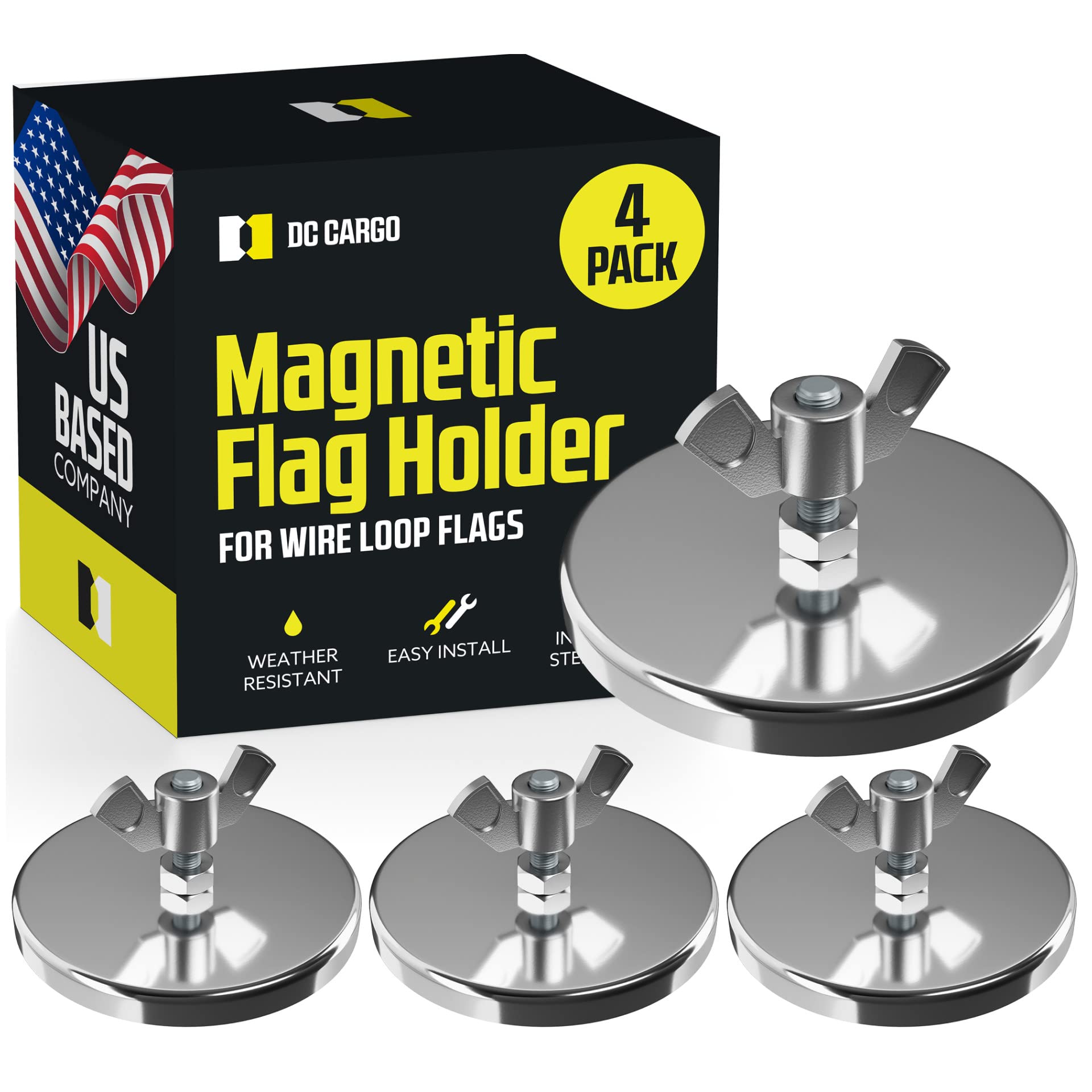 DC Cargo Mall flag magnet attaches to a truck for quick, secure flag placement.
