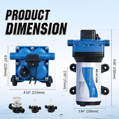 DC HOUSE 110V pump side view highlighting durable construction.
