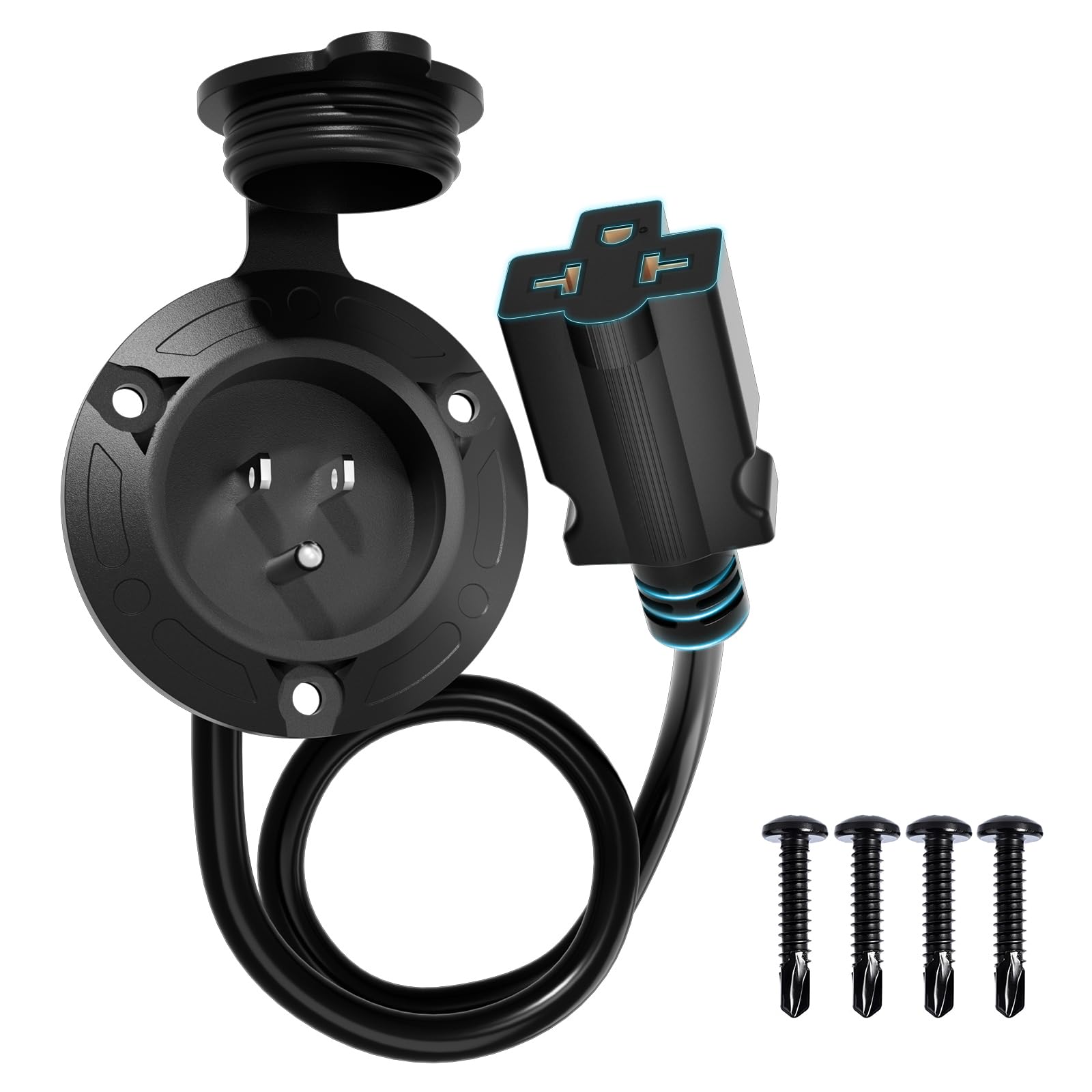 DC HOUSE 15A AC port plug closeup with rugged waterproof seal for outdoor power
