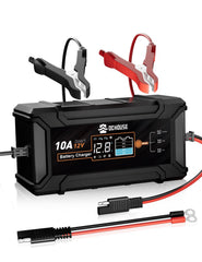 DC HOUSE charger LCD shows real-time voltage and current for easy monitoring.