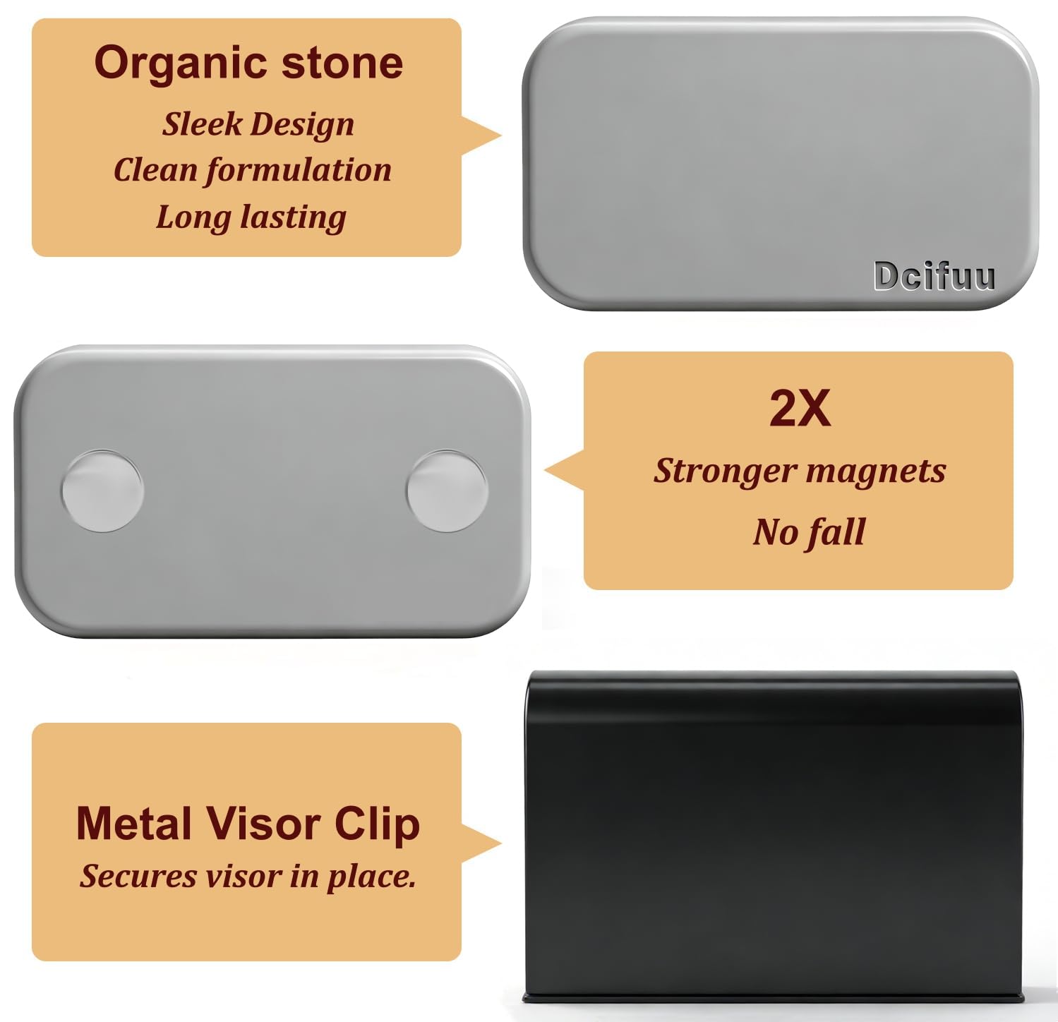 Dcifuu metal visor clip enables secure, wire-free installation
