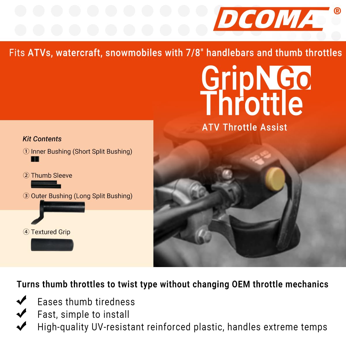 DCOMA handlebars demonstrate universal 7/8-inch fit for better handling.