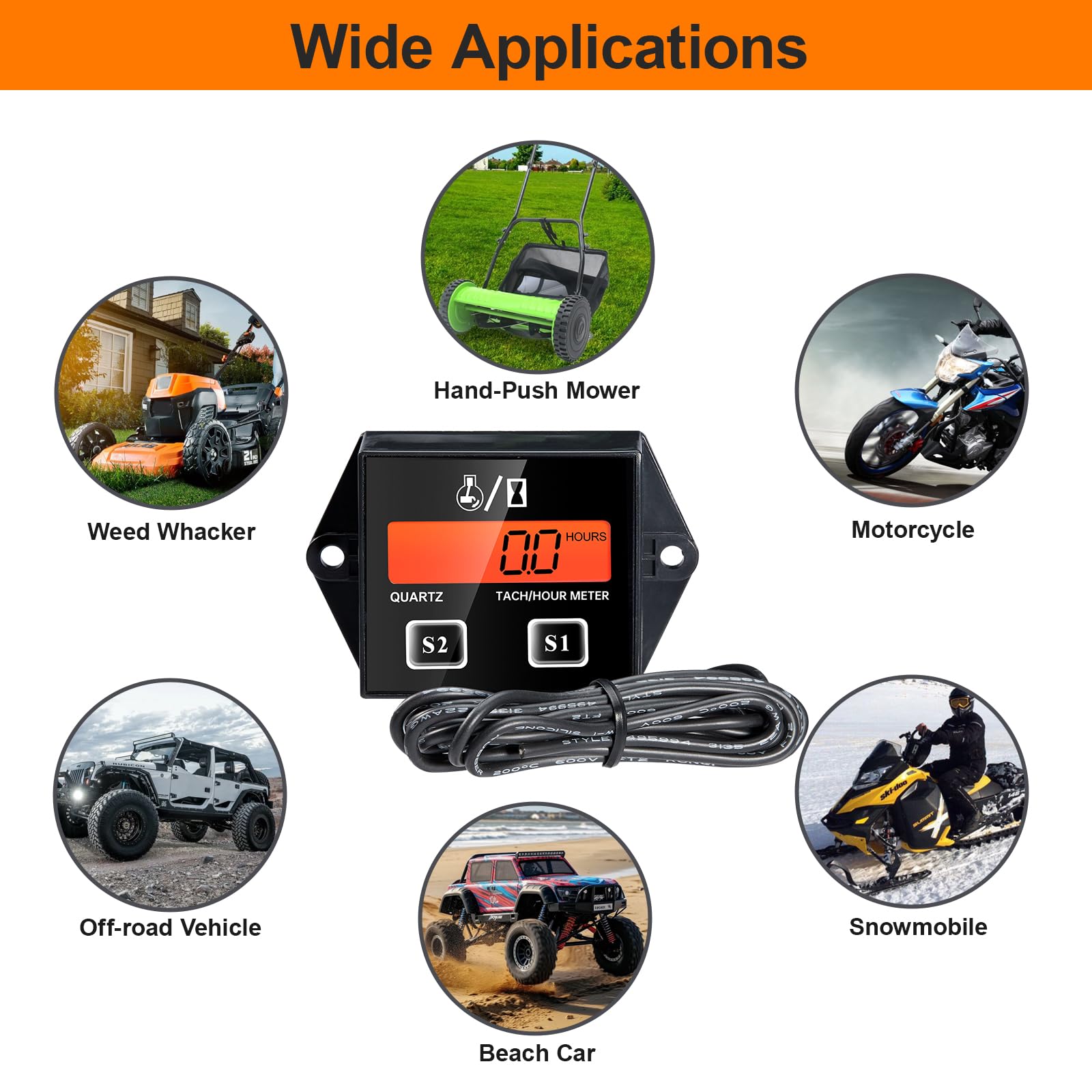 DDayuanwei tachometer in use on a lawnmower showing practical RPM monitoring