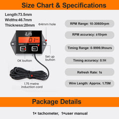 DDayuanwei tachometer package includes meter, 1.75 m wire, and manual for easy setup