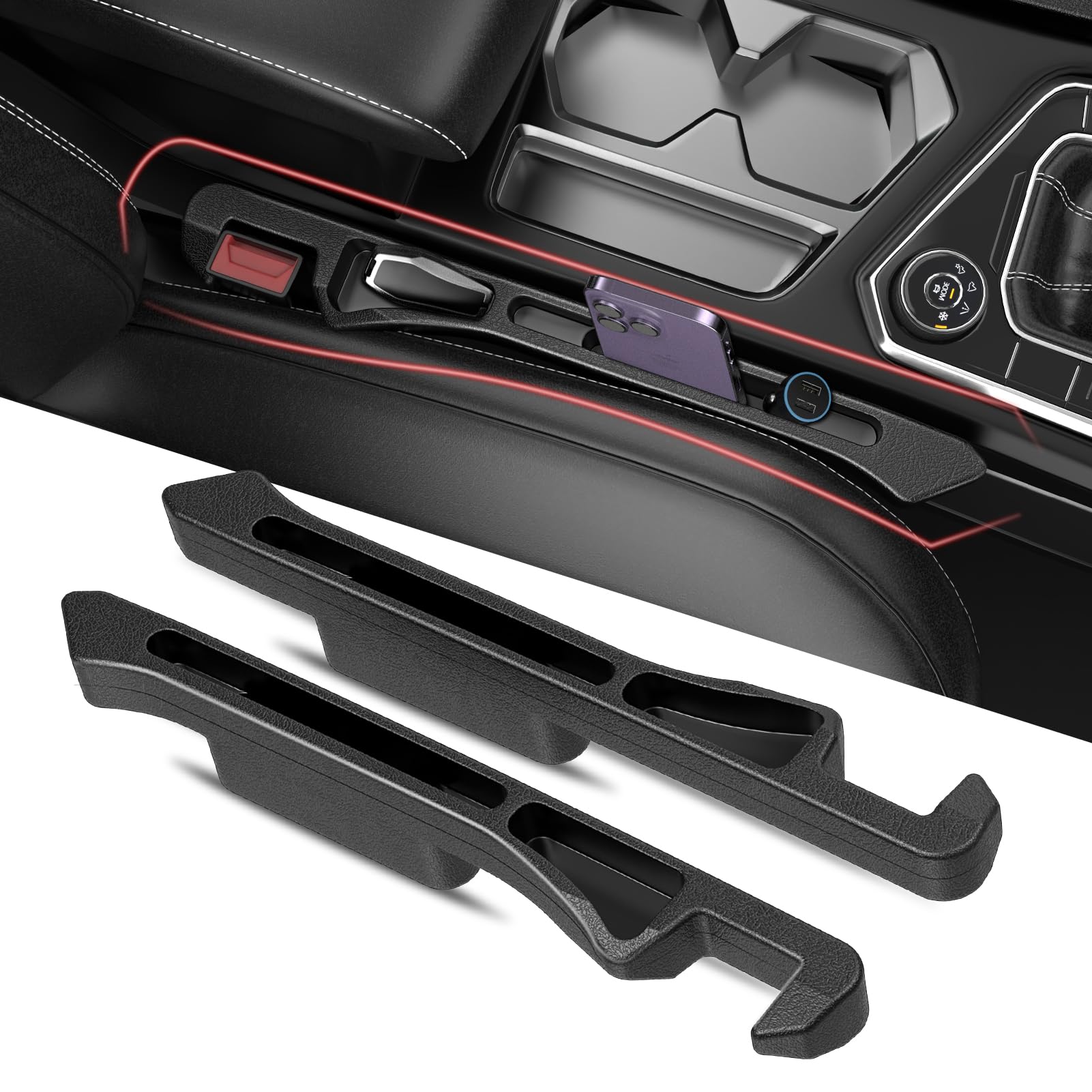 DDTPDE car seat gap filler for the front seat keeps essentials within reach.