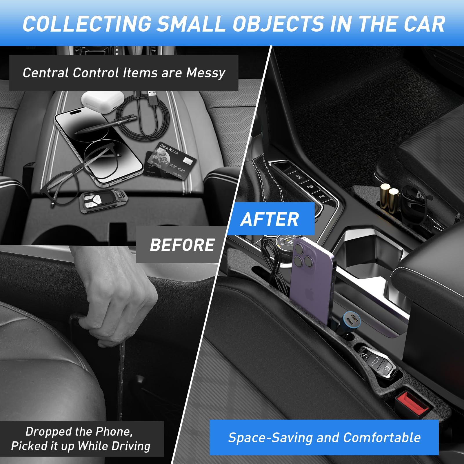 DDTPDE gap filler on the passenger side adds convenient storage between seats.