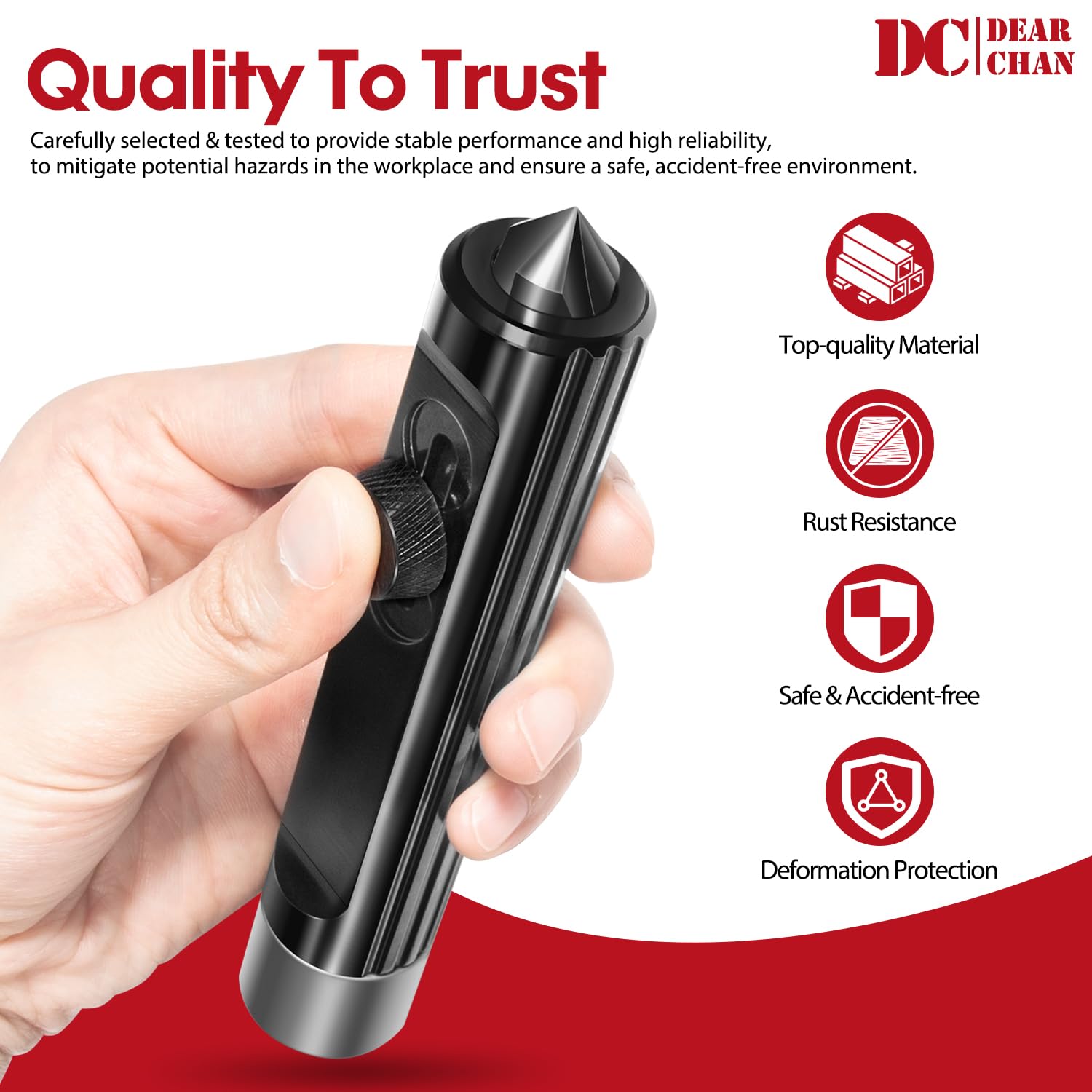 DearChan deburring tool three-edges close-up reveals durable metal construction.