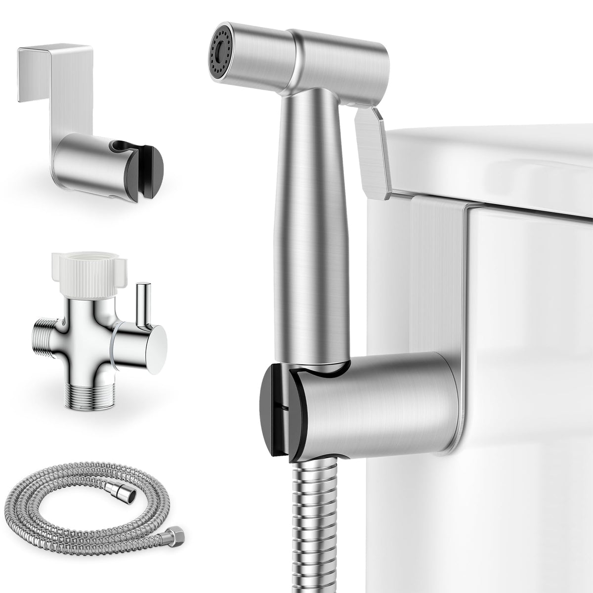Dearocean handheld bidet sprayer with stainless steel body and ergonomic grip for easy cleaning.