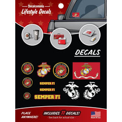 DECALCOMANIA LIFESTYLE DECALS USMC gold chrome logo small on car panel, ideal for vehicle styling