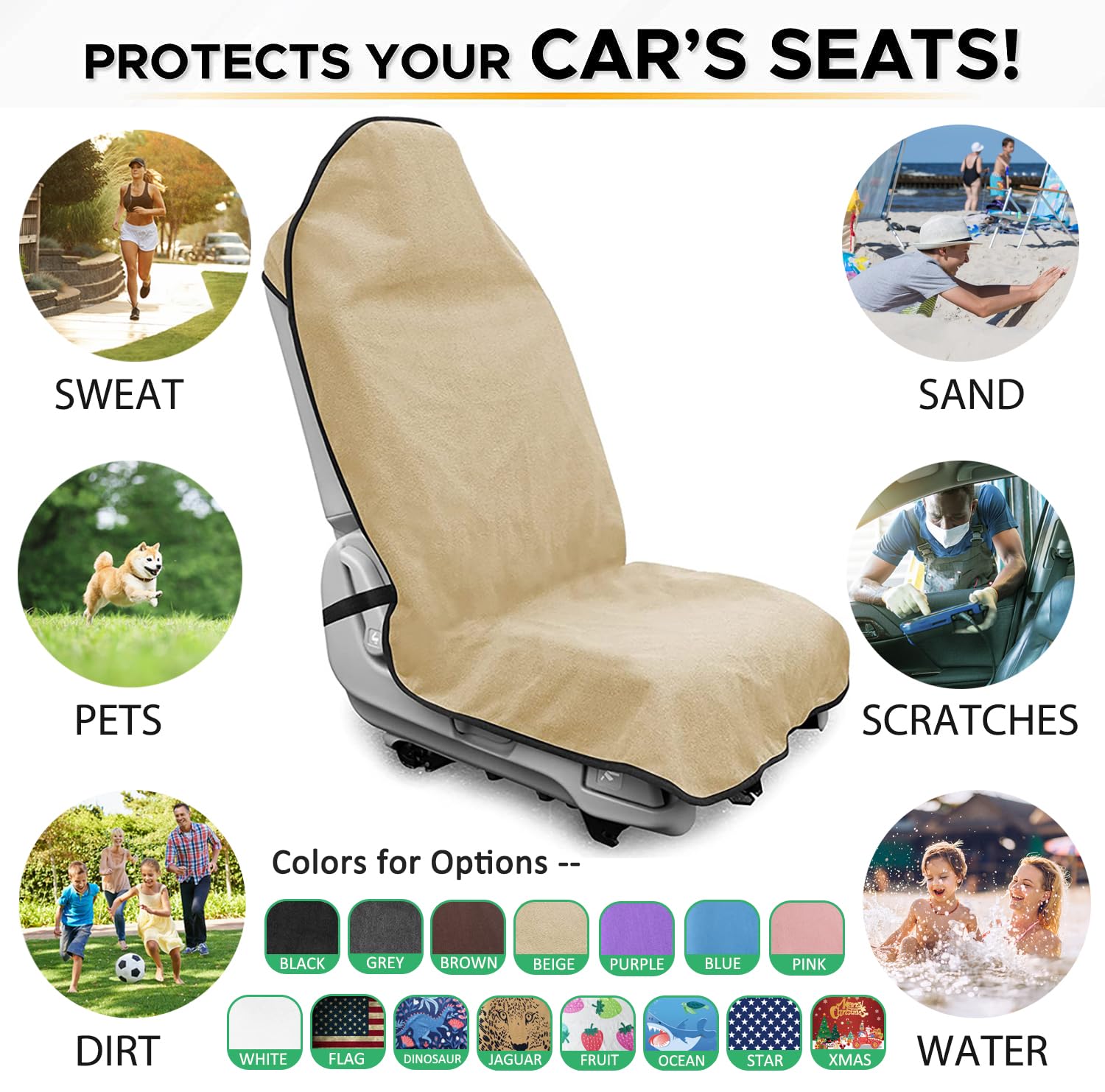DECKALY off-white seat cover blends with car interiors for a subtle look