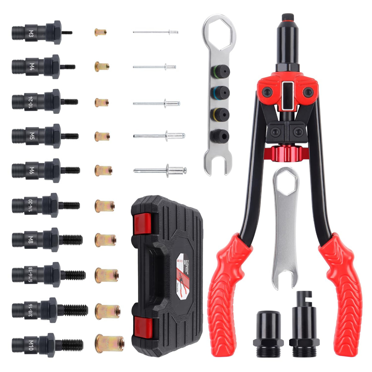 Decwls 3-in-1 rivet nut tool case and heads for organized storage.