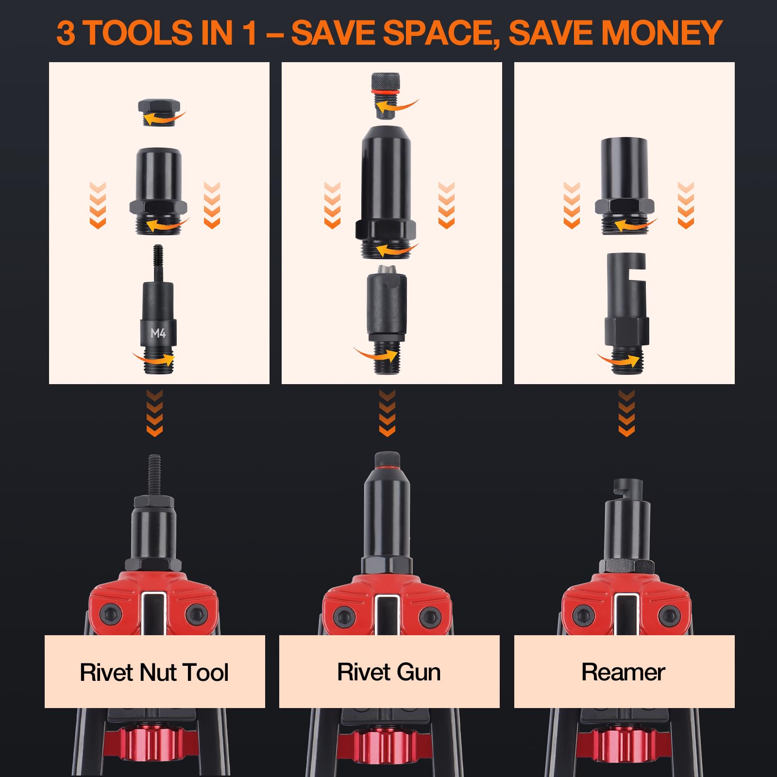 Decwls 3-in-1 rivet nut tool mandrels array supports versatile sizing.