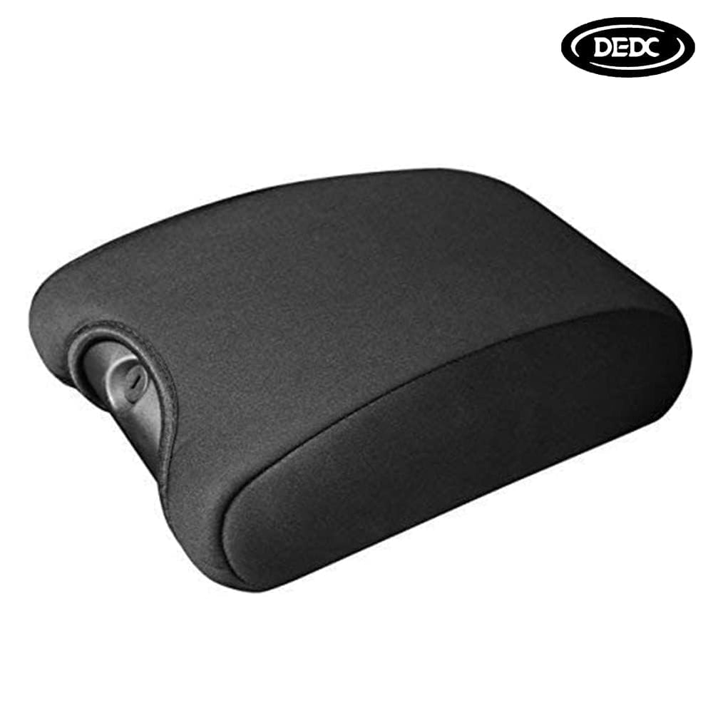 DEDC armrest cover installation with elastic band demonstrates tool-free setup.