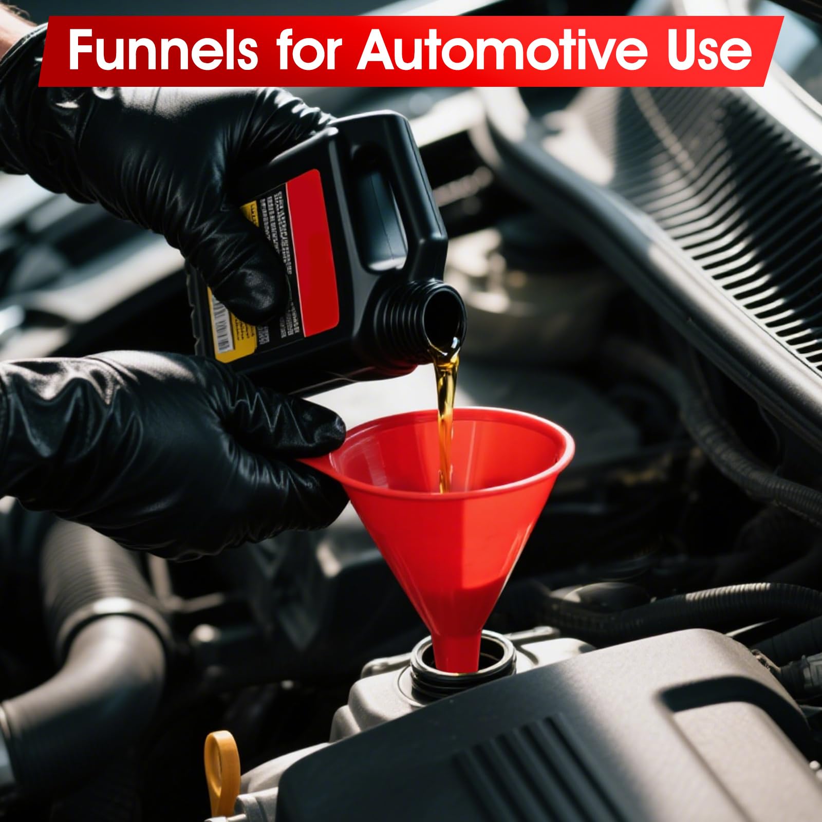DEDC 4in funnel, red, steady pour for transmission oil and lubricants.