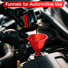 DEDC 4in funnel, red, steady pour for transmission oil and lubricants.