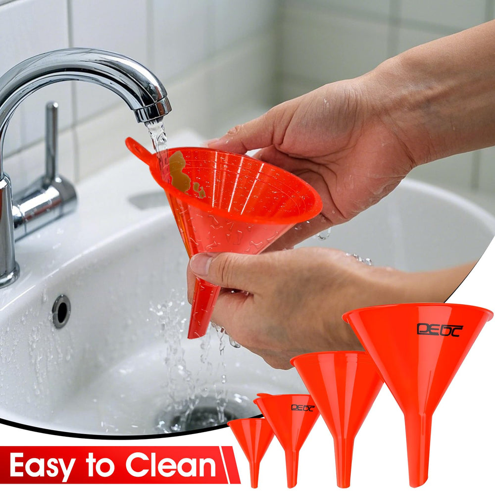 DEDC oil funnels set, durable plastic for automotive and household tasks.