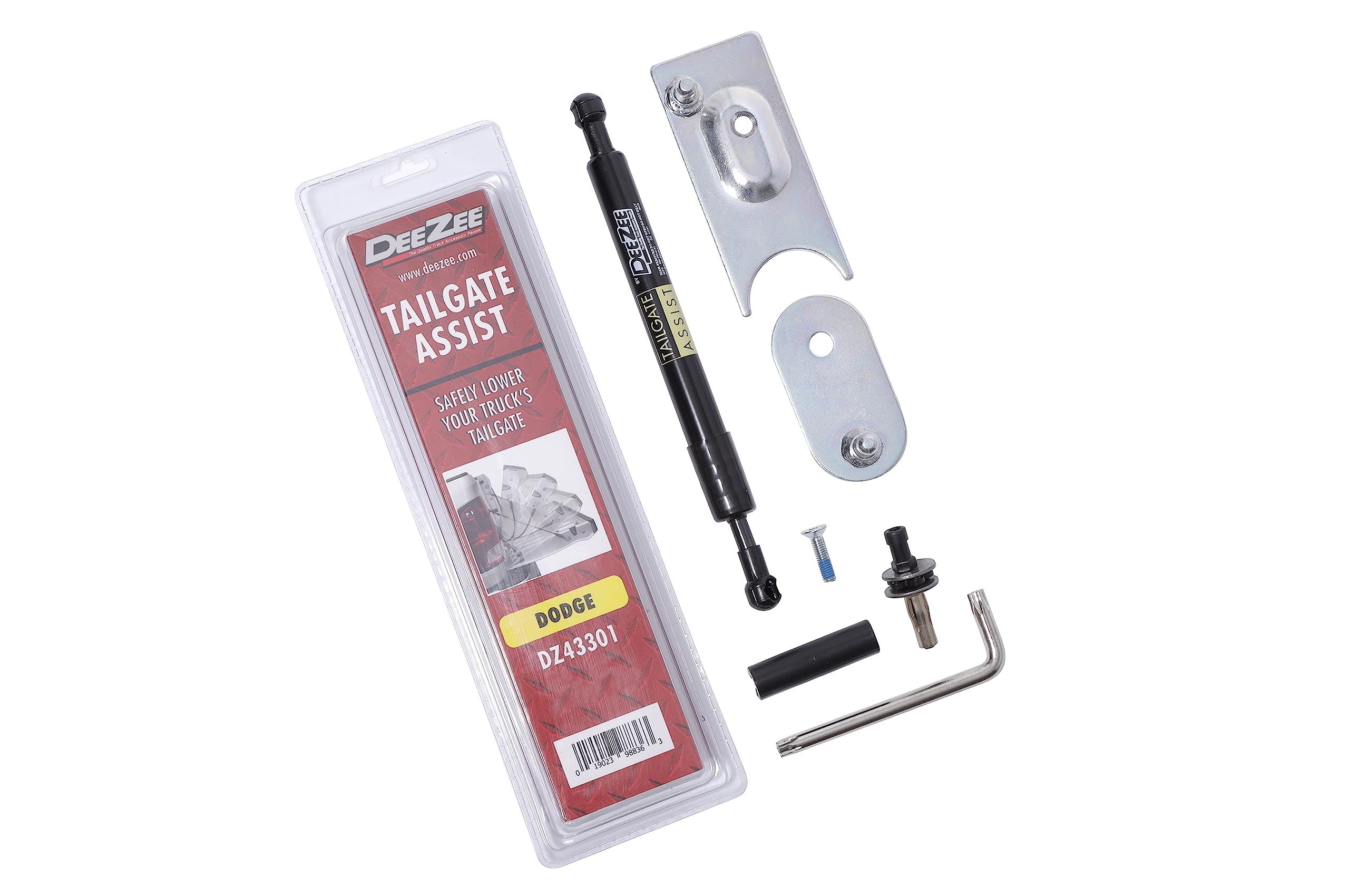 DEE ZEE DZ43301 truck tailgate assist installation demonstrates drill-free setup.