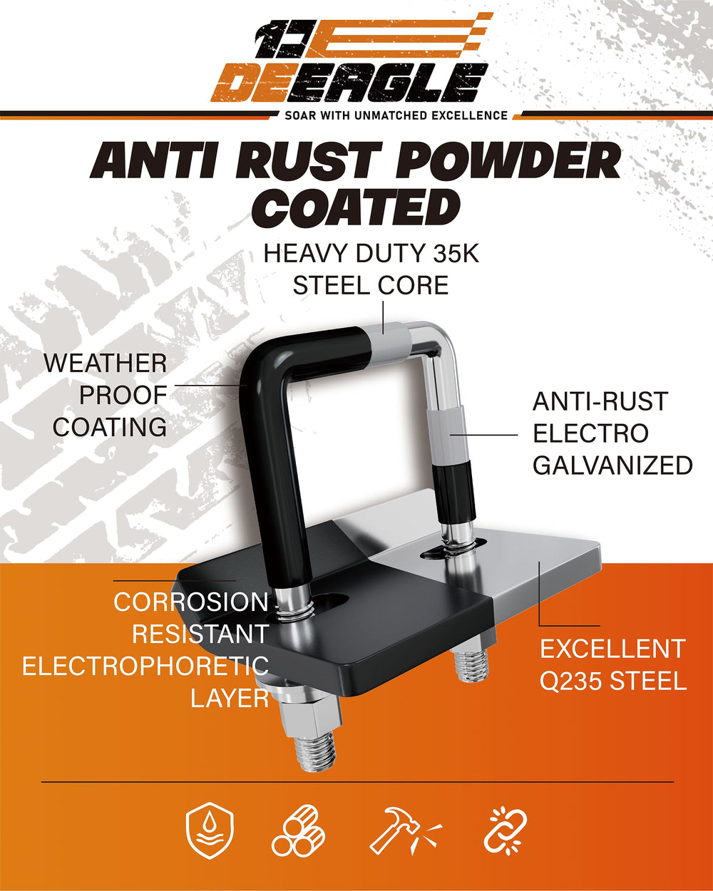DEEAGLE universal tightener fits 1.25 to 2 inch hitch classes.