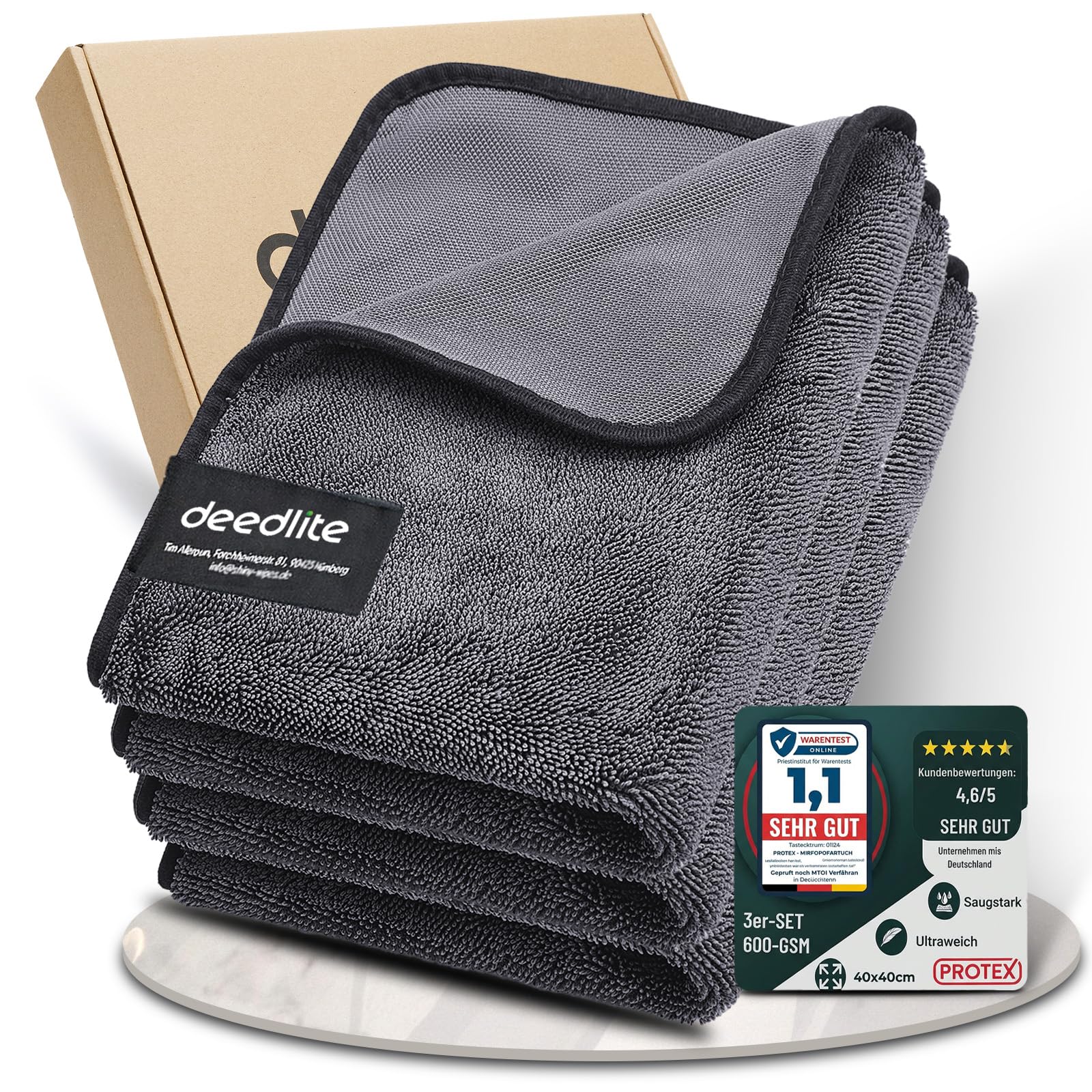 Deedlite car drying towel with twisted-loop design for fast, streak-free drying on large surfaces