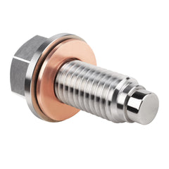 DEEFILL M12x1.75 magnetic oil drain plug front view, durable stainless steel.