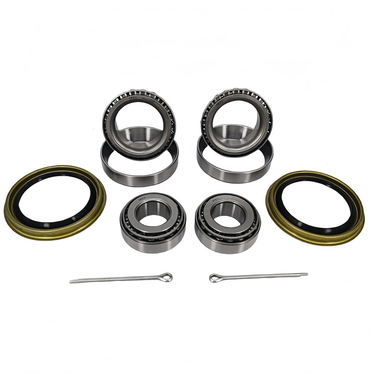 DEEG front wheel bearing kit packaging showing complete contents for easy replacement.