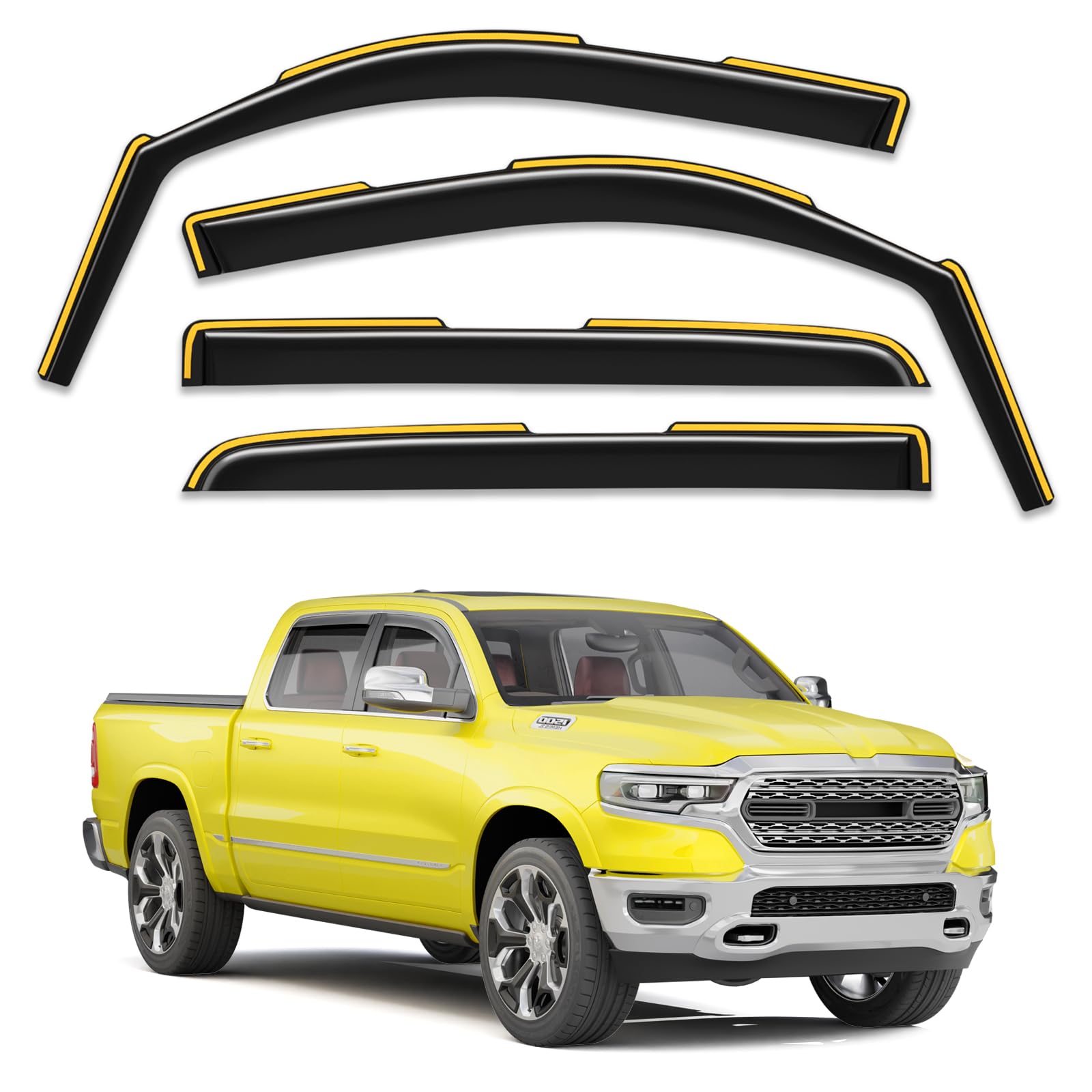 Deejecsun in-channel rain guard for Dodge RAM 1500 Crew Cab keeps rain out with windows down.
