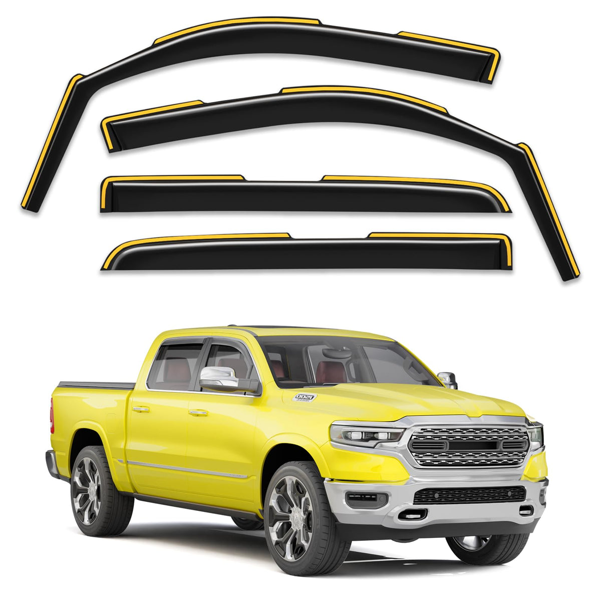 Deejecsun in-channel rain guard for Dodge RAM 1500 Crew Cab keeps rain out with windows down.