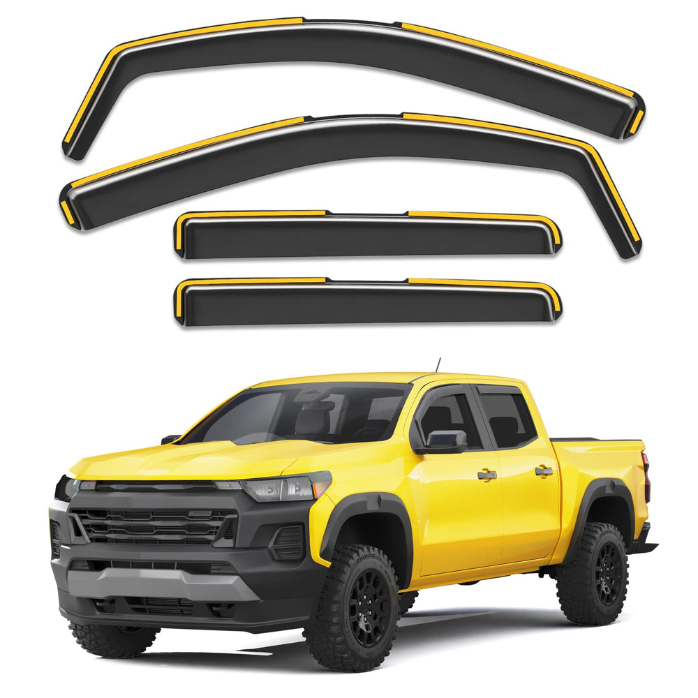 Deejecsun in-channel rain guards for Chevy Colorado and GMC Canyon keep rain out and sun glare down.