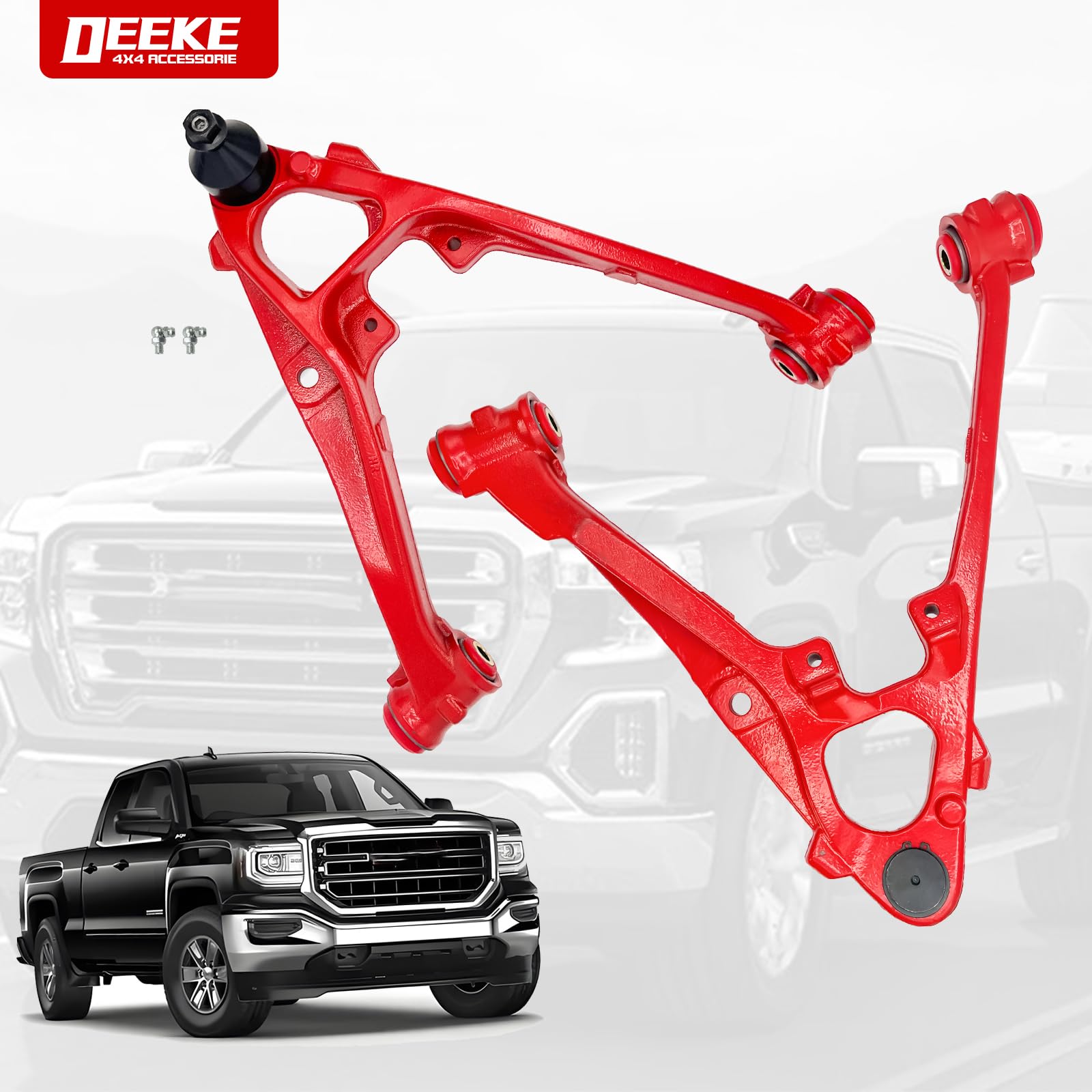 DEEKE 4x4 front lower control arm installed on vehicle shows rugged suspension