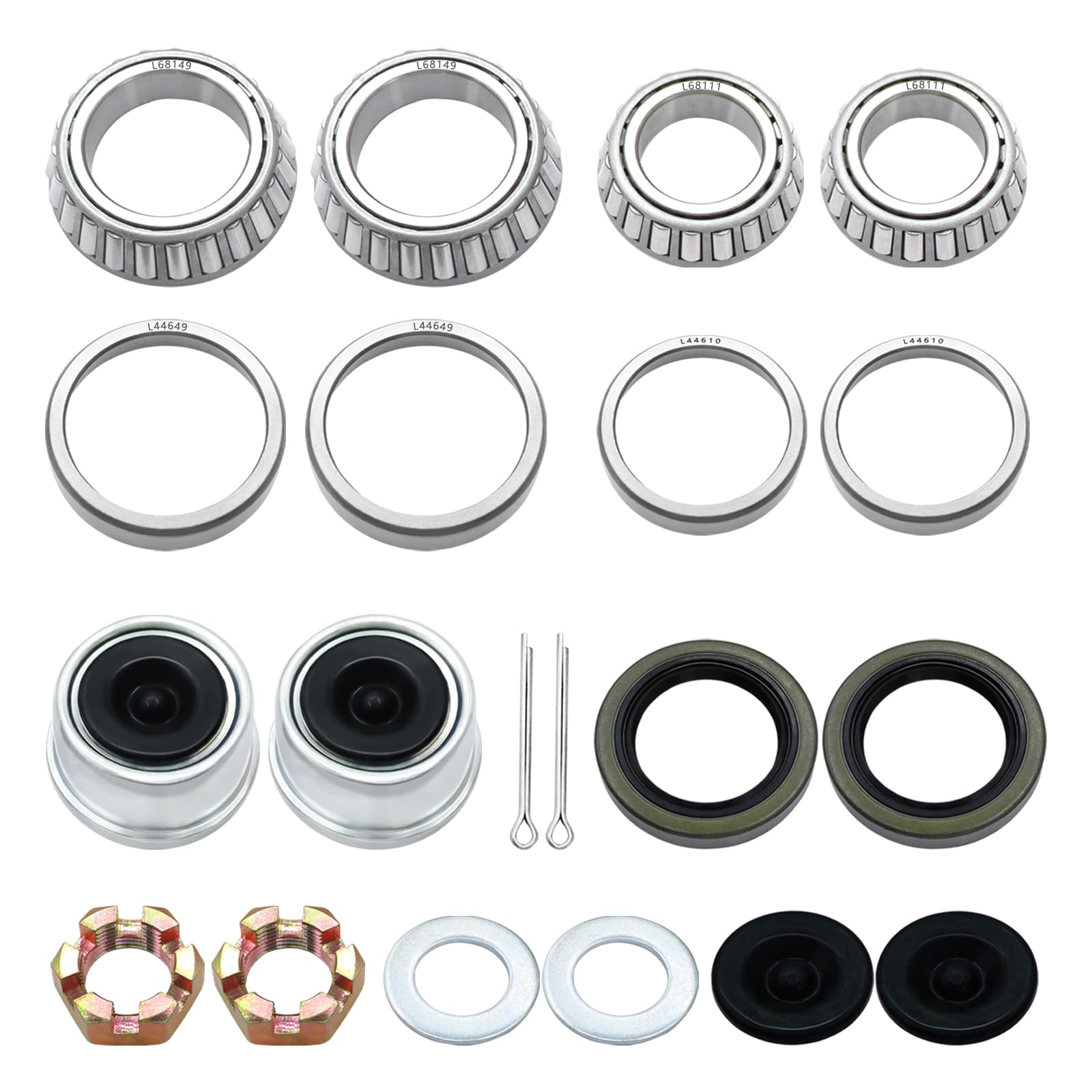 DEEPDREAM 2-sets trailer bearing kit closeup, durable chrome steel bearings for smooth rotation.