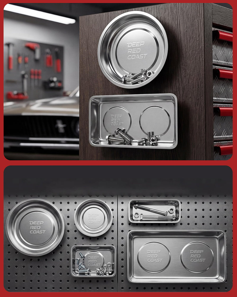 DeepRedCoast four-piece magnetic tray set helps keep tools organized and within reach.