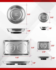 DeepRedCoast 6in round magnetic tray keeps larger fasteners organized on a workbench.