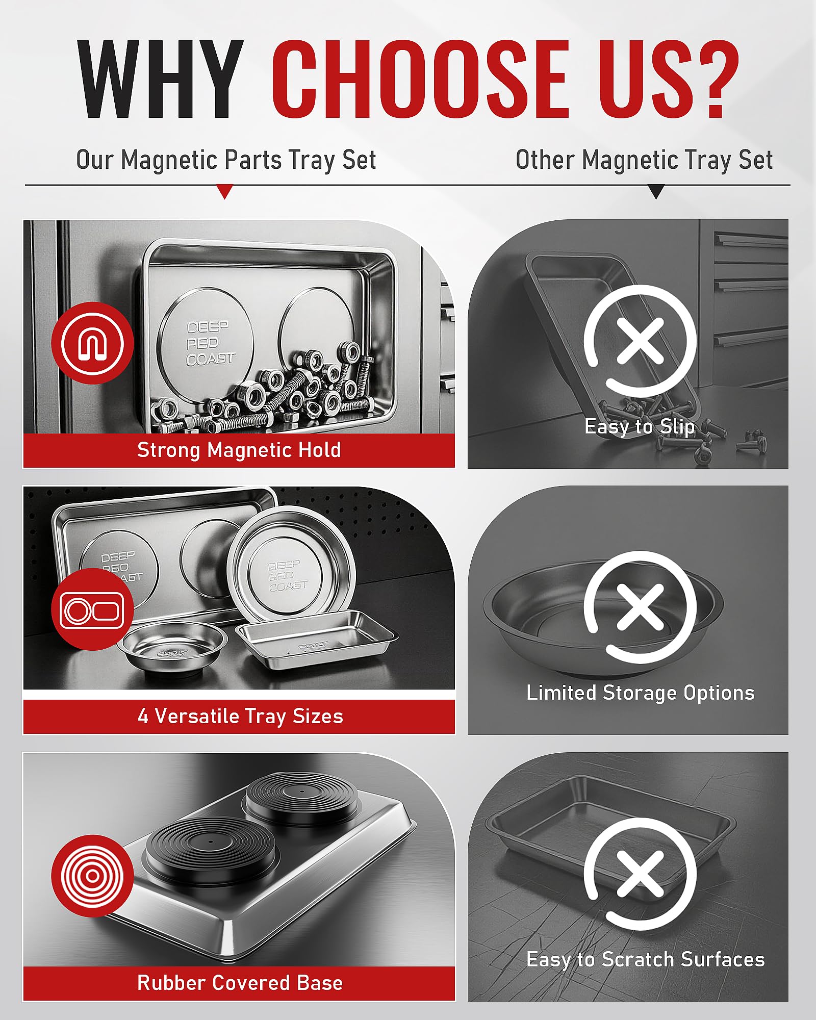 DEEPREDCOAST magnetic tray attached to metal cabinet for organization.