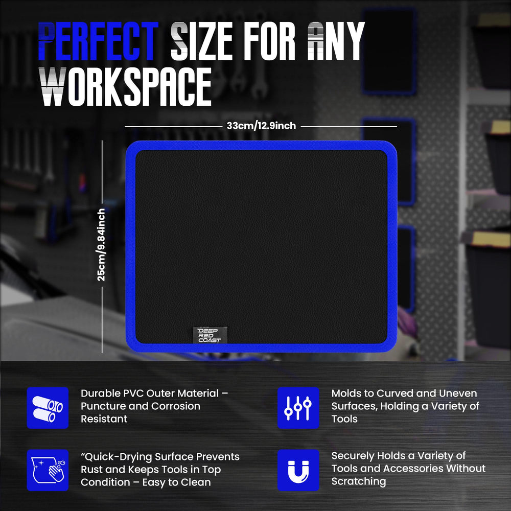 Deepredcoast magnetic tool mat demonstrates versatile garage and workshop use
