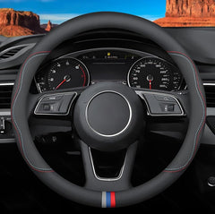 Deer Route BMW steering cover with custom-fit design enhances grip and style.