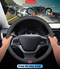 Deer Route premium leather steering wheel cover with logo adds luxury