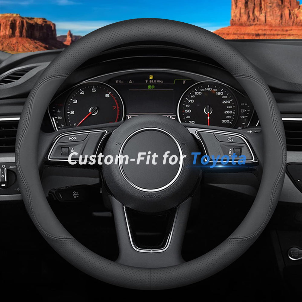 Deer Route steering wheel cover for Honda fit closeup, enhances fit and grip.