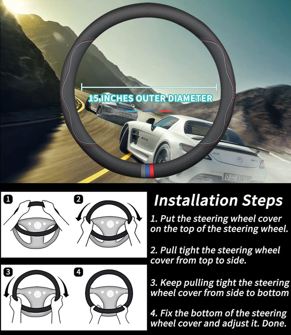 Deer Route leather steering cover maintains grip while protecting the original wheel.