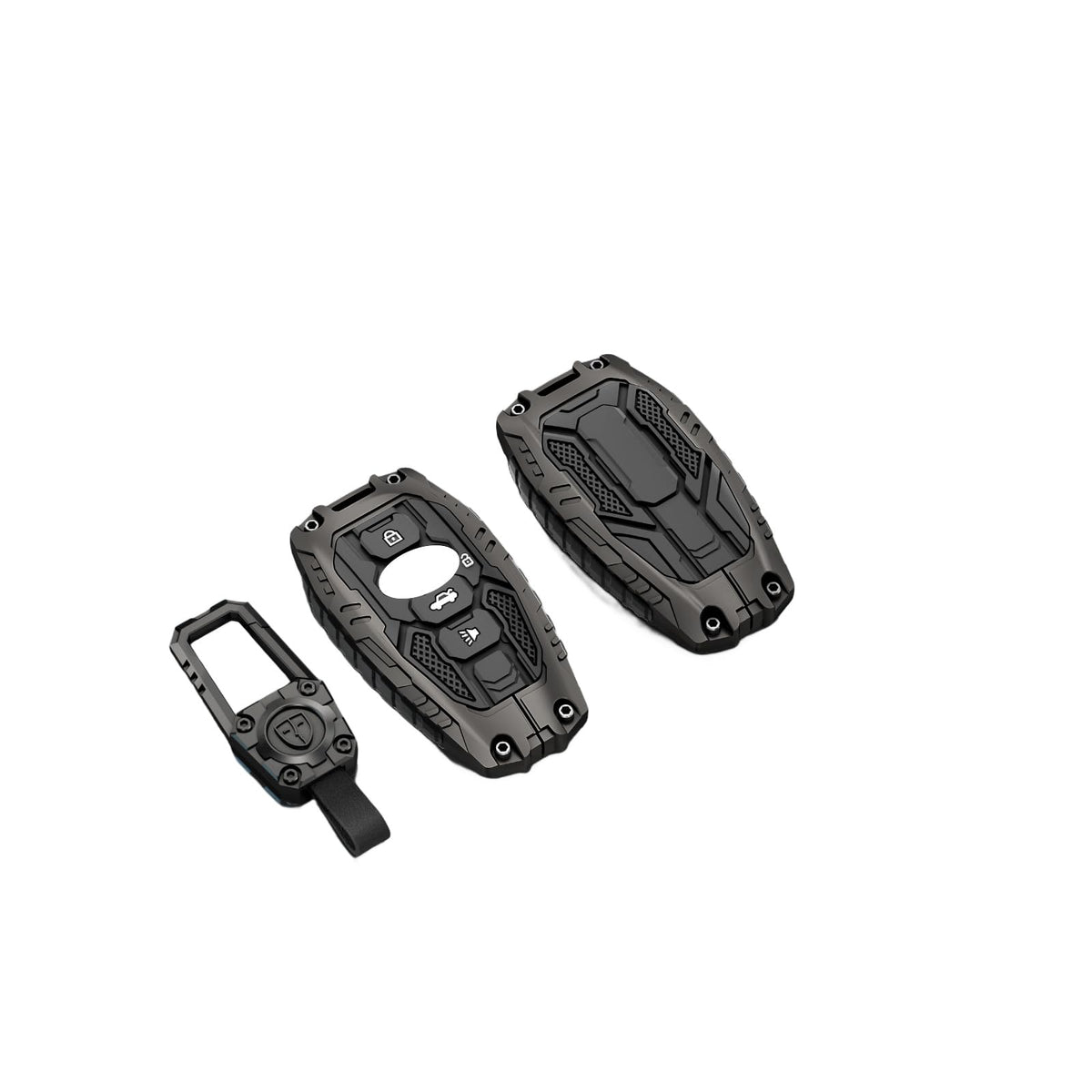 DEGEMEEN heavy zinc key fob cover front view protects Subaru key and adds style