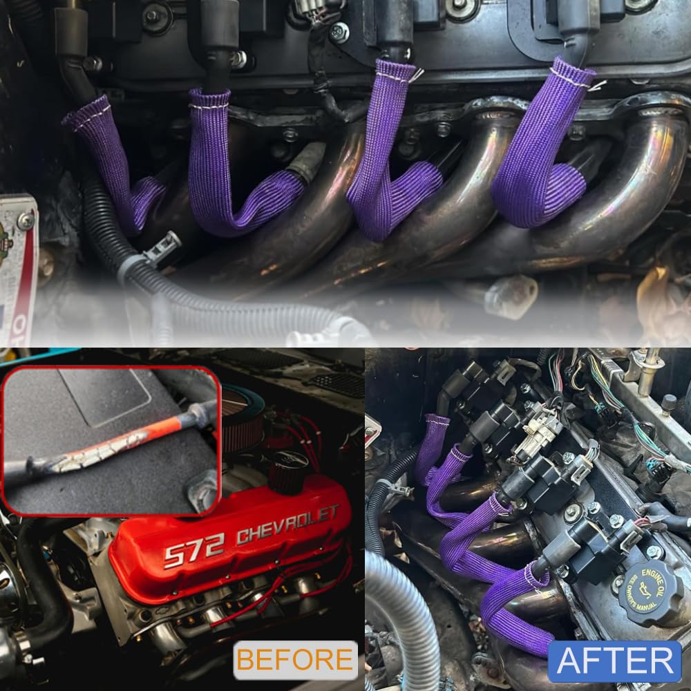 DEGEOBERLIN purple heat sleeve wrapped around a spark plug boot for insulation.