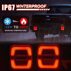 DEJ IP67 waterproof Bluetooth trailer lights resist rain and splashes.
