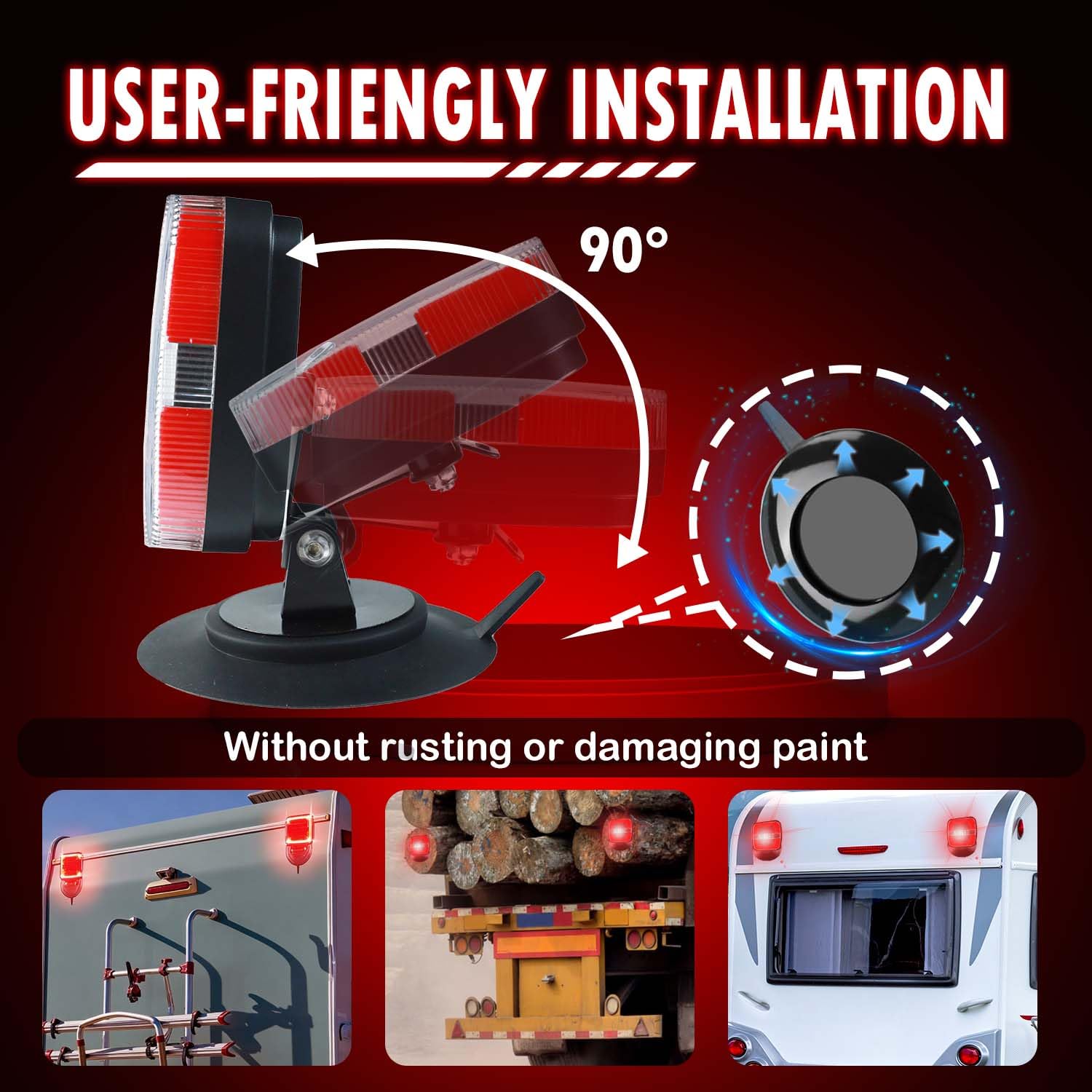 DEJ rotatable 110° stand optimizes signaling visibility on any trailer.