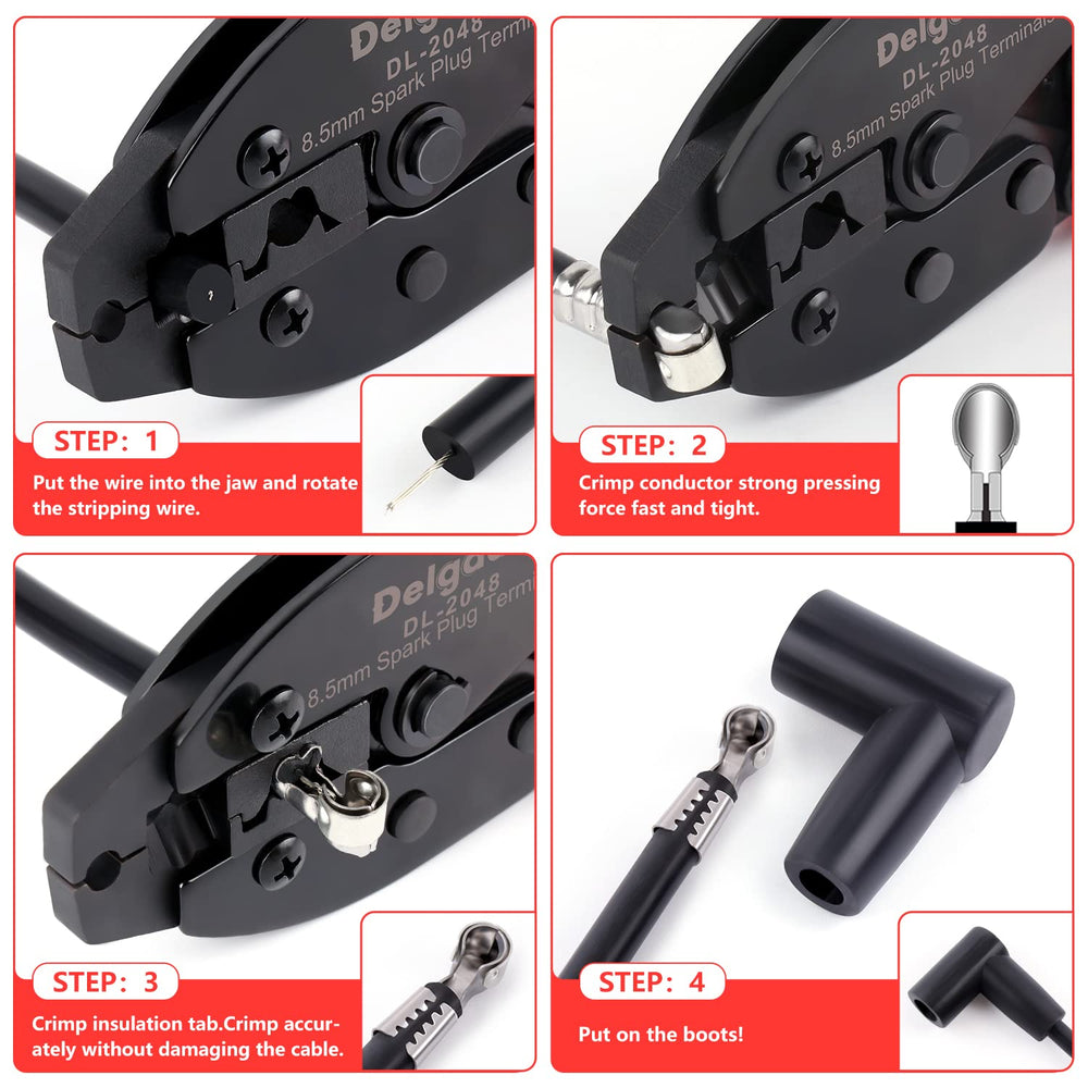Delgada crimping tool jaws closeup—precise crimping and durable steel.