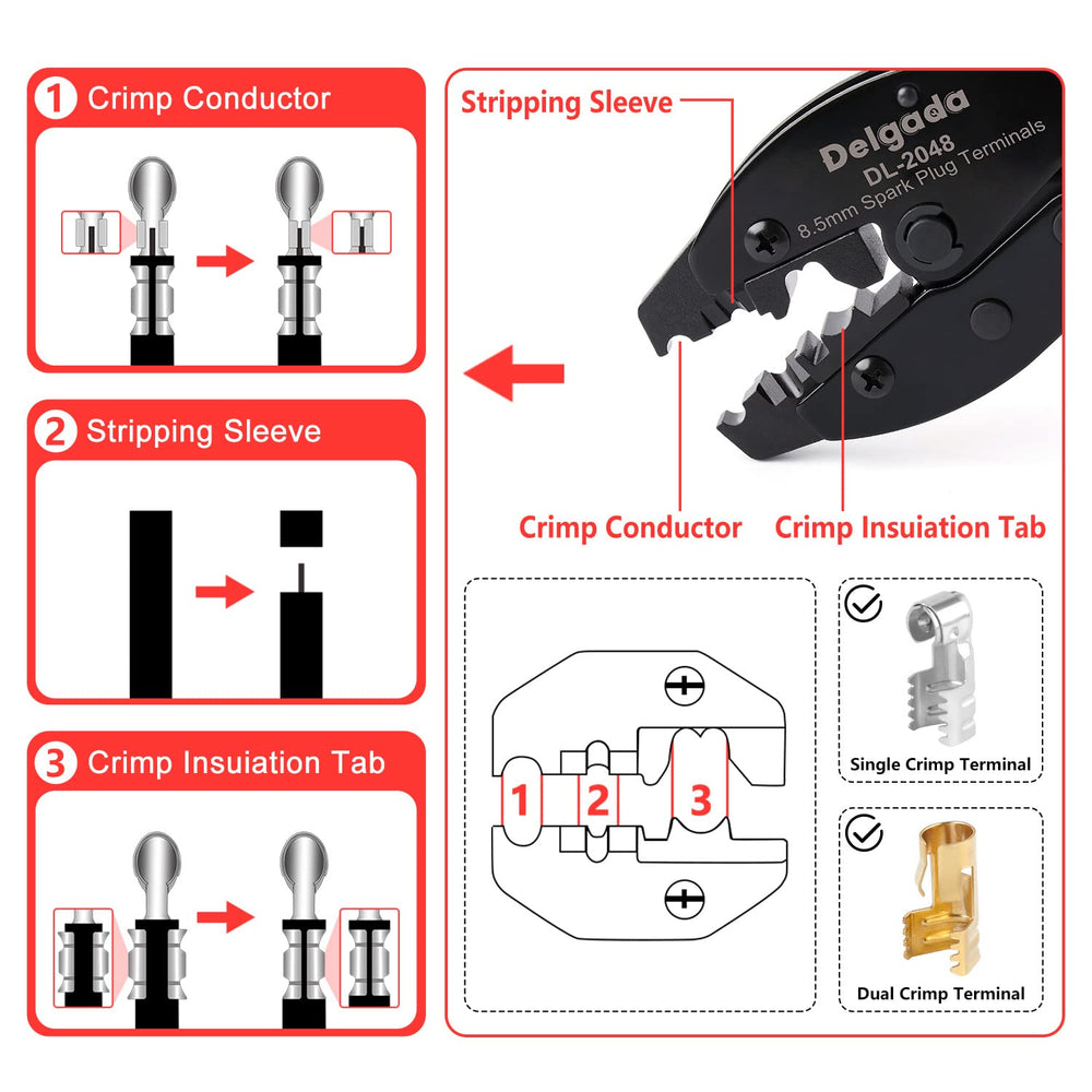 Delgada ratchet mechanism inside—self-adjusting crimp prevents over-tightening.