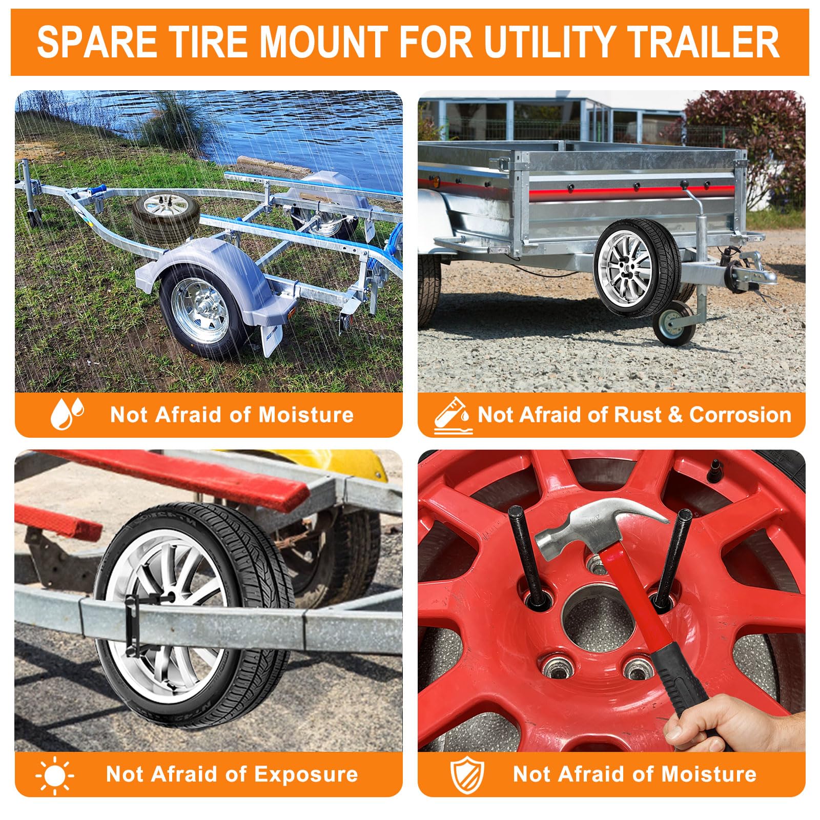 Delmoar spare tire mount on utility trailer suitable for boat trailers